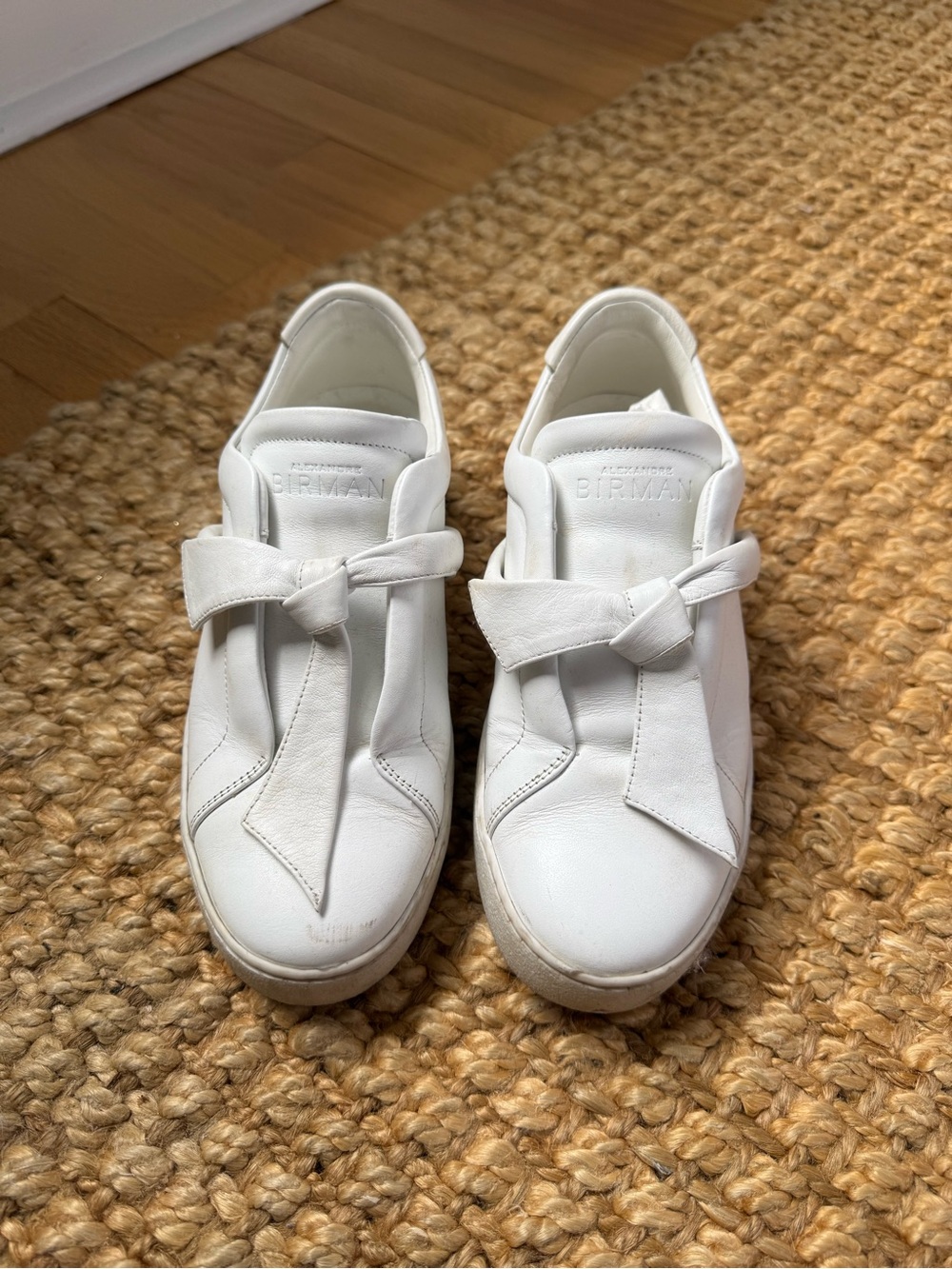 Alexandre Birman White Leather Knot-Detail Sneakers